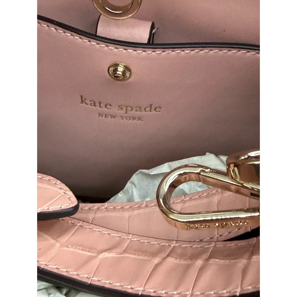 NWOT Kate Spade New York Women's Croc-Embossed Leather & Suede Satchel Bag Pink
